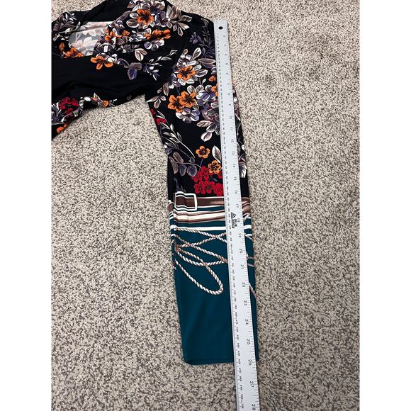 Susan Graver Womens M Liquid Knit Floral Equestrian Artsy Eclectic Open Duster - Picture 11 of 12